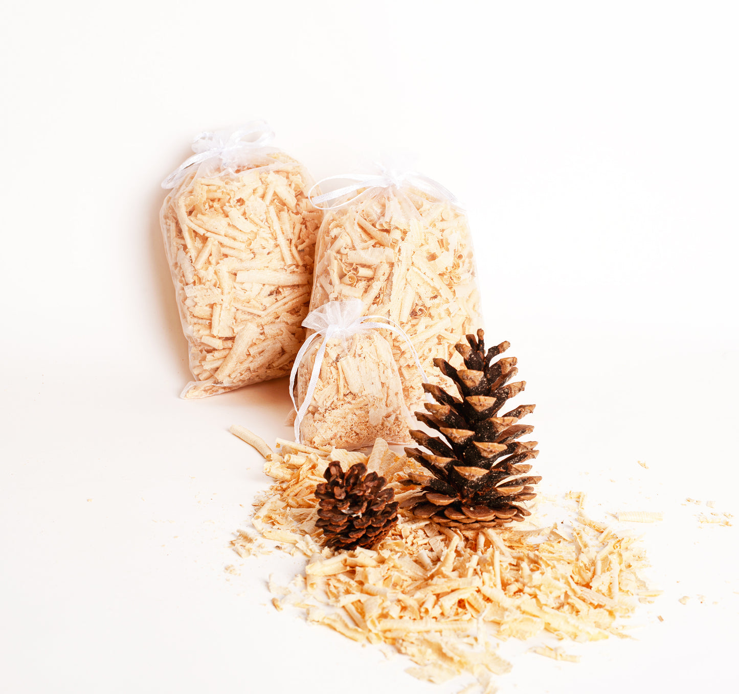 3 sacchetti organza con fiocchi di cirmolo