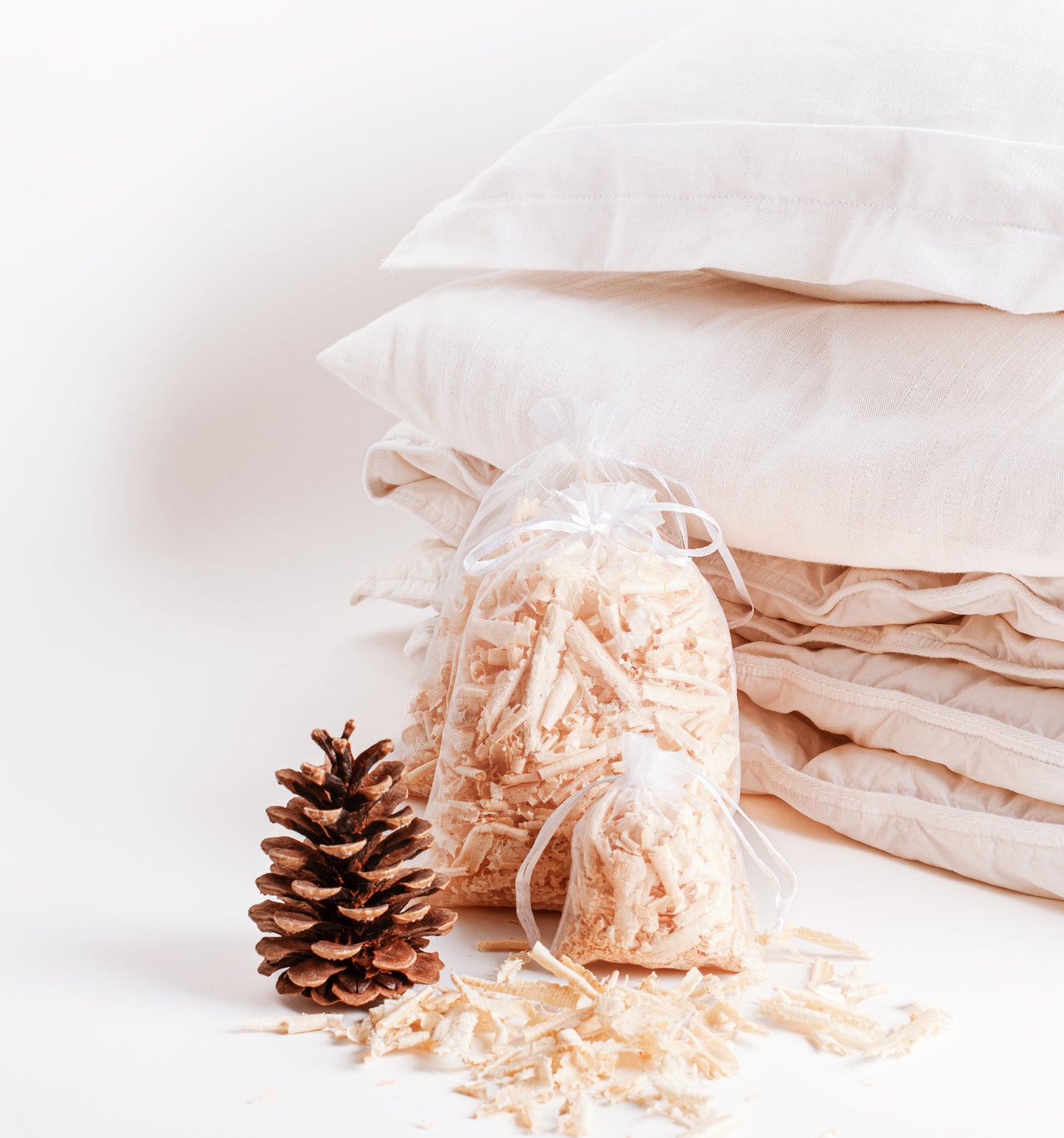 3 sacchetti organza con fiocchi di cirmolo